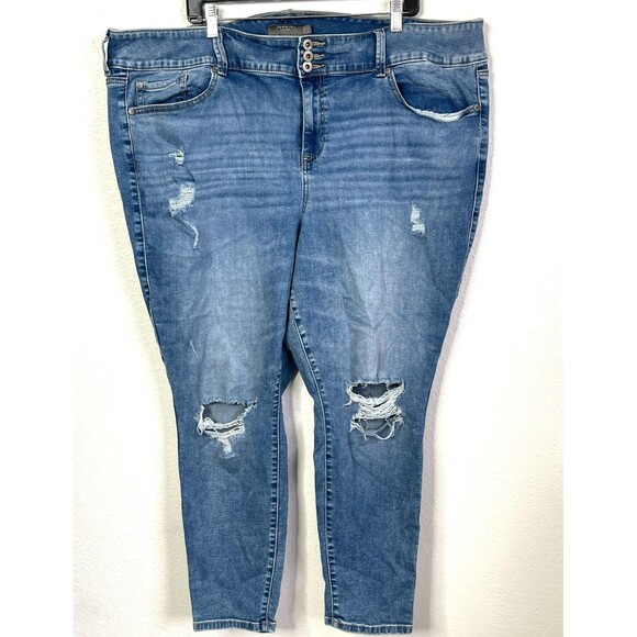 Torrid Premium Blue Denim Crop Cuffed Jegging Jeans Size 26R - Picture 2 of 16